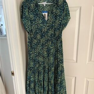 Steve Madden Green and Blue Tiered Puff Sleeve Maxi Dress